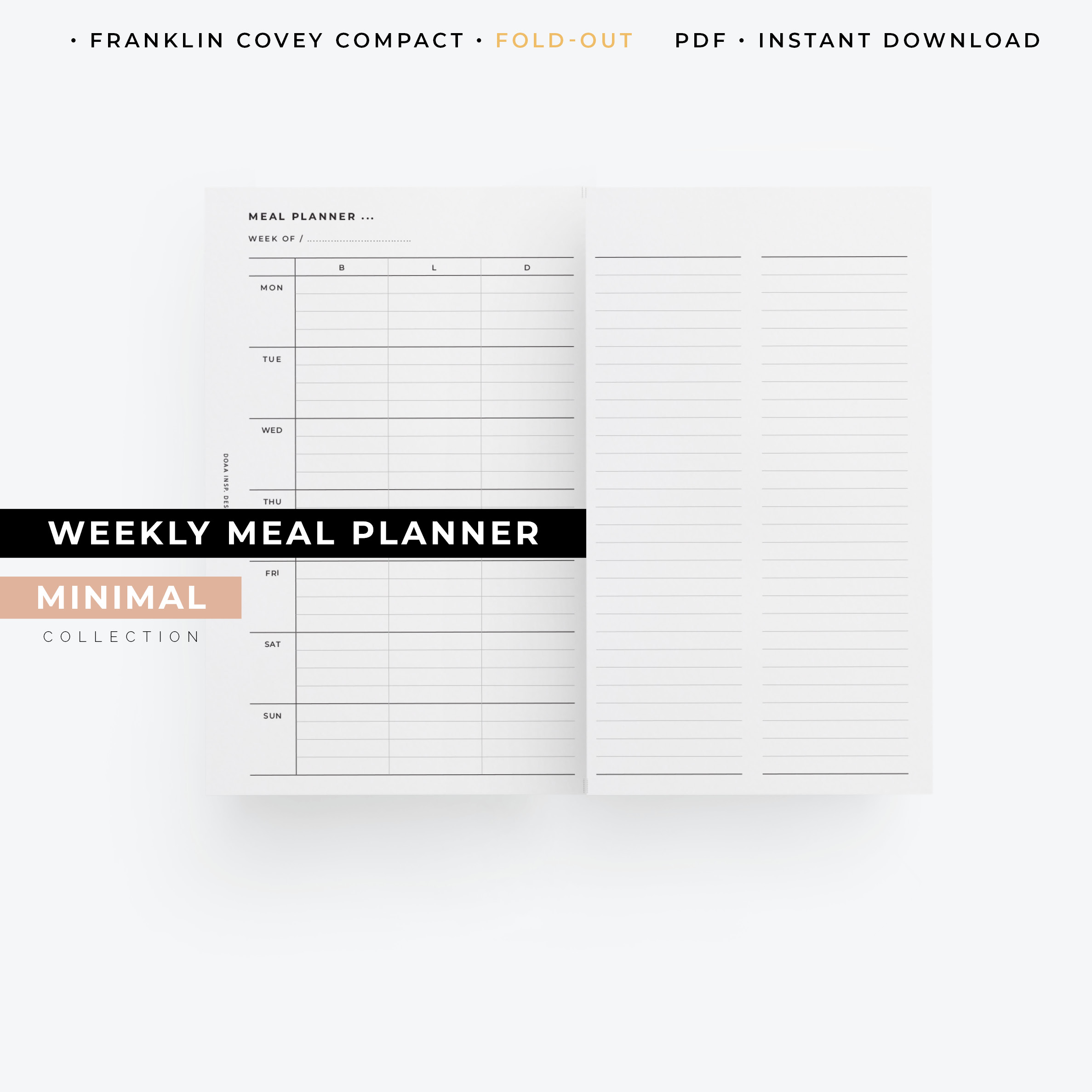 Printed Personal Size/a6 Daily Minimal Planner Inserts Meal 