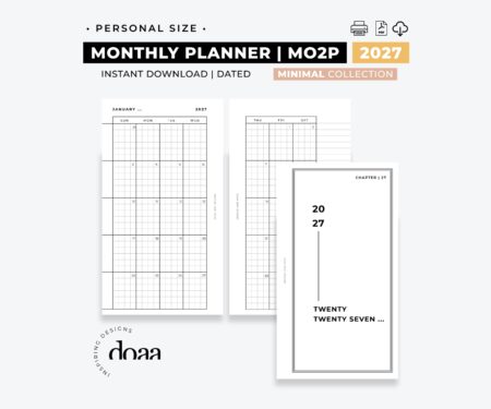 2027 Monthly planner - Month on two pages - Minimal collection